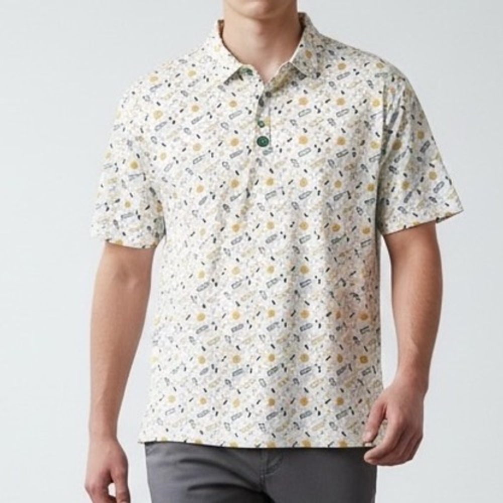 Park Tees Mens XL‎ Shirt Mardi Gras Golf Polo White All Over Print preppy NOLA